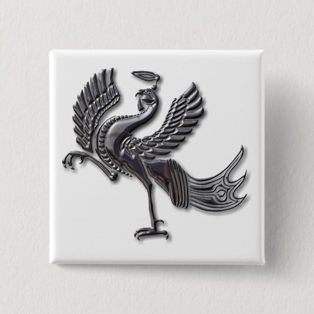 Red Bird blk glass 2 Inch Square Button (Front)