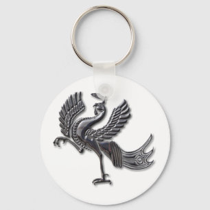 Red Bird blk glass Keychain