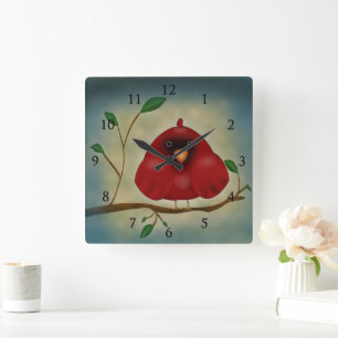 Red Bird Cardinal Square Wall Clock
