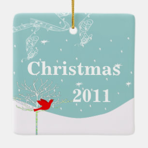 Red Bird Christmas Couples Photo Ornament