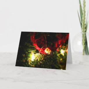 Red Bird Christmas Ornament & Glowing Lights Card