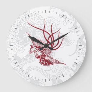 Red Bird & Floral Pattern Wall Clock