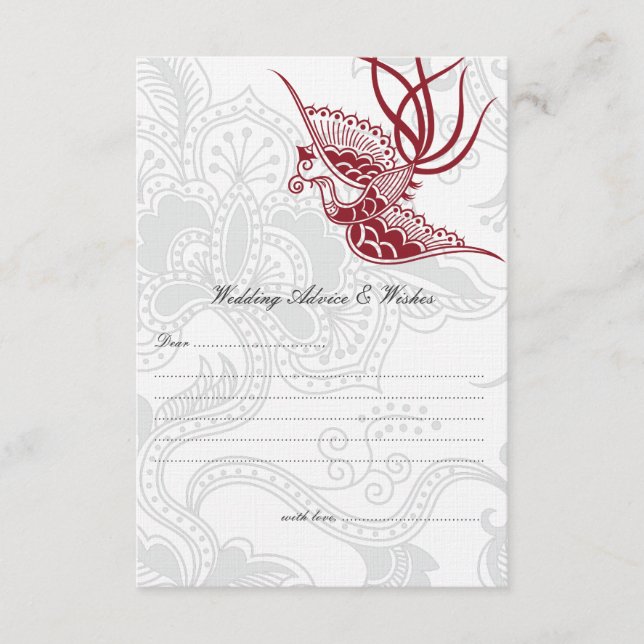 Red Bird & Floral Wedding Advice Cards (Front)