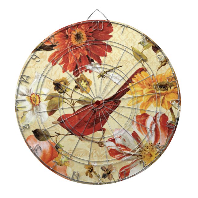 Red Bird in a Flower Garden Dartboard (Front)