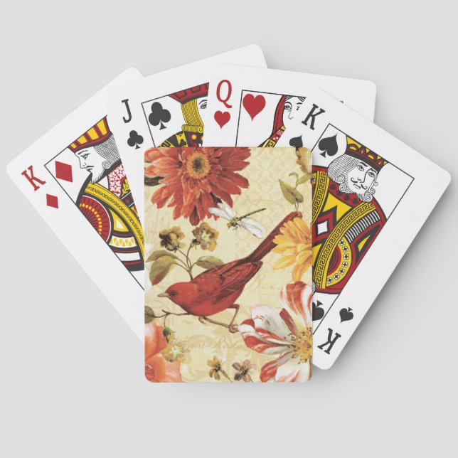 Red Bird in a Flower Garden Playing Cards (Back)