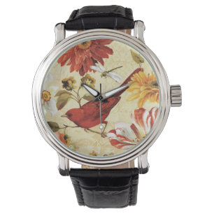 Red Bird in a Flower Garden Watch