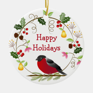 Red Bird in Holiday Wreath Holiday Ornament