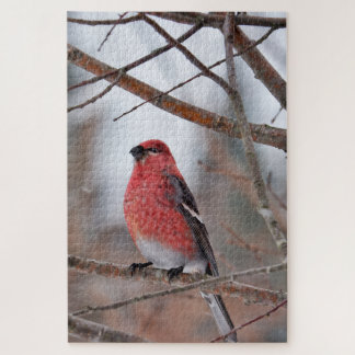 Red Bird in Winter Snow Jigsaw Puzzle