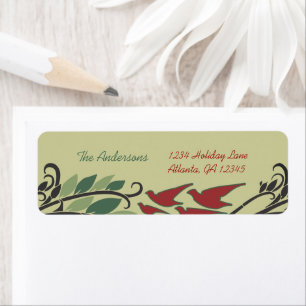 Red Bird Leaf Swirl Art Nouveau Return Address