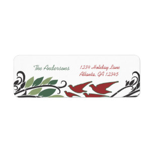 Red Bird Leaf Swirl Art Nouveau Return Address
