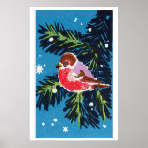 Red Bird Matchbox Art Print, Russian Vintage Folk Poster