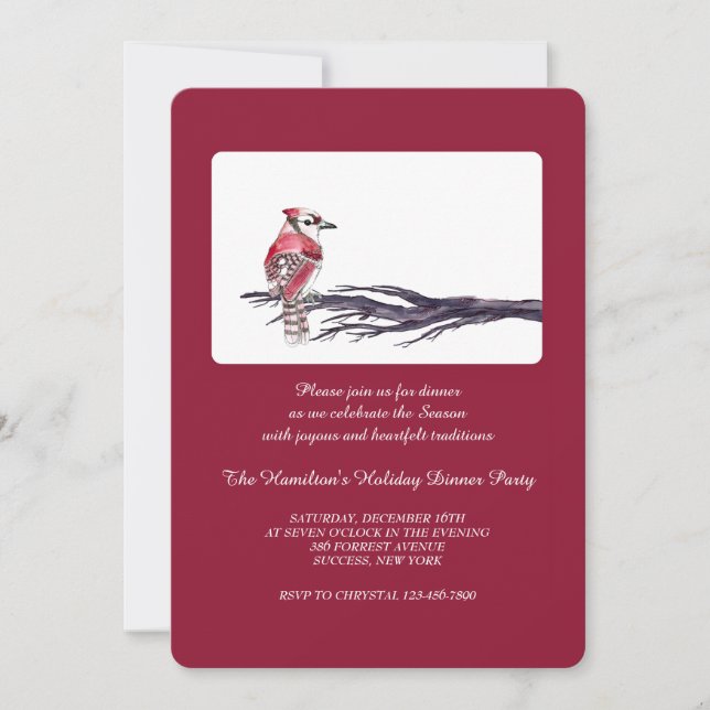 Red Bird on a Branch Invitation (Front)
