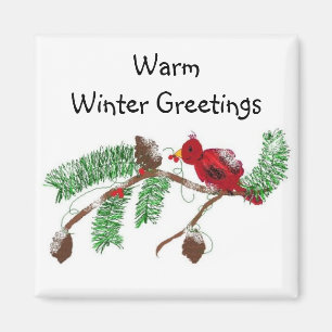 Red Bird On a Branch Magnet