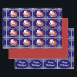 Red Bird on Blue-Red-Personalized Blue and Silver Wrapping Paper Sheet<br><div class="desc">Gorgeous trio of wrapping paper sheets featuring a watercolor painted red bird,  white anthurium,  on dark blue (2) solid deep red (3) Personalized greeting framed on dark blue with silvery flourishes. Great for Christmas,  Hanukkah,  New Years,  whenever!</div>