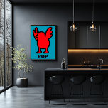 Red Bird Pop Art Poster – Fun Cartoon Animal Desig<br><div class="desc">Bright pop art poster of a red bird with wings lifted, outlined in bold black on turquoise. A playful design from the Pop Animal Collection, perfect for colourful, quirky, and modern wall decor.</div>