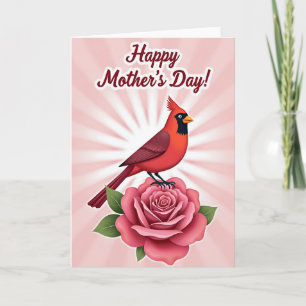 Red Bird Rose Mothers Day Card