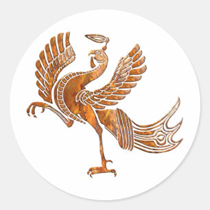 Red bird rust blk classic round sticker