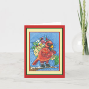 RED BIRD SANTA, CHRISTMAS CARDINAL GREETING CARD B