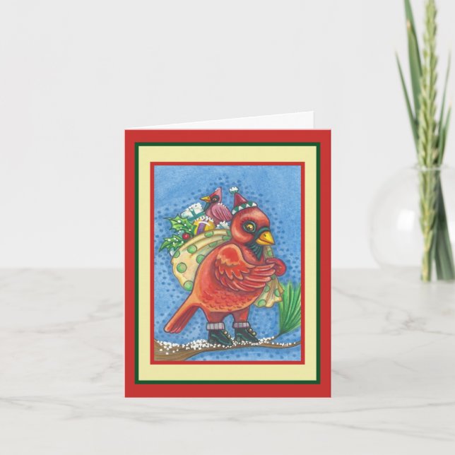 RED BIRD SANTA, CHRISTMAS CARDINAL GREETING CARD B (Front)