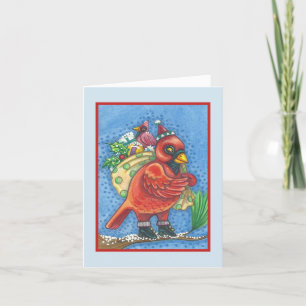RED BIRD SANTA, CHRISTMAS CARDINAL GREETING CARD B