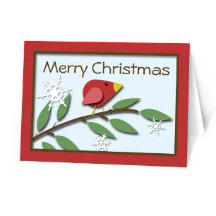 Red Bird sur une succursale Joyeuse carte de Noël