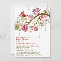 Red Bird Whimsical Winter Baby Shower Invitation