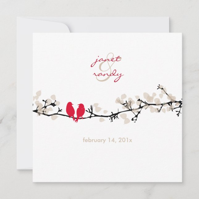 Red birds, love birds/colourful blossoms invitation (Front)