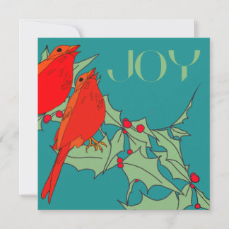 Red Birds on Teal Holiday Card