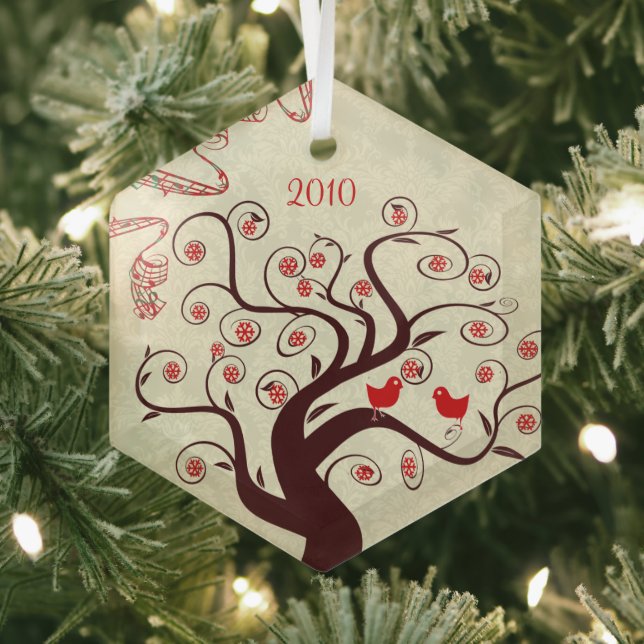 Red Birds Swirl Tree Christmas Ornament (Insitu)