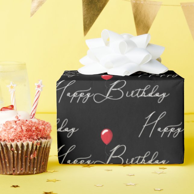 Red Birthday Balloon With Text Wrapping Paper (Birthday Party)