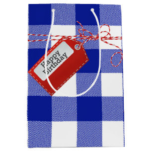 Red Birthday Gift Tag On Buffalo Plaid Medium Gift Bag