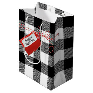 Red Birthday Gift Tag On Buffalo Plaid Medium Gift Medium Gift Bag