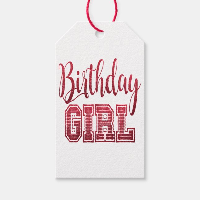 Red Birthday Girl Text Gift Tags (Front)