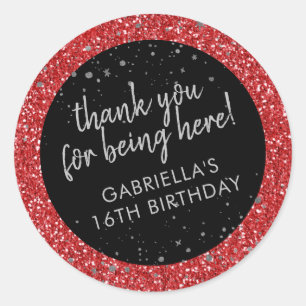 Red Birthday Glitter Thank You Favor Classic Round Sticker