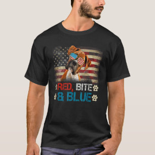 Red Bite And Blue Boxer Dog American Usa Flag 4th T-Shirt