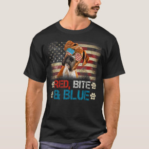 Red Bite And Blue Boxer Dog American Usa Flag 4th T-Shirt