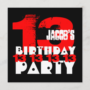 RED BLACK 13th Birthday Party 13 Year Old V05 Invitation