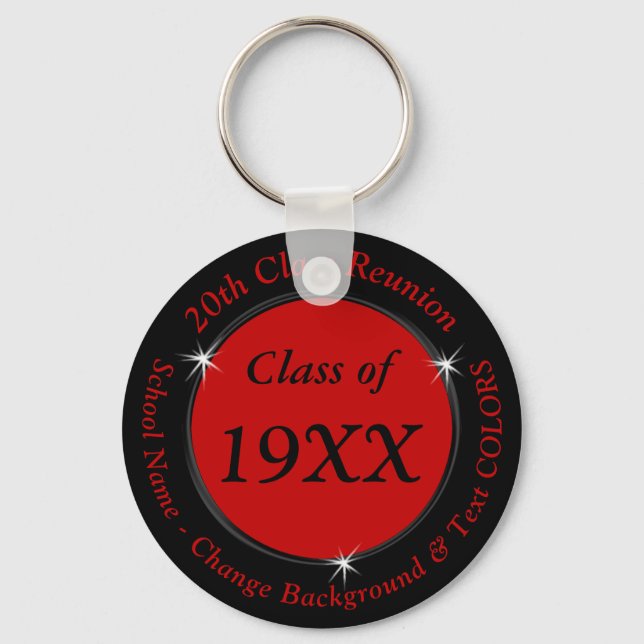 Red Black 20th Year School Reunion or Your Colours Keychain (Front)