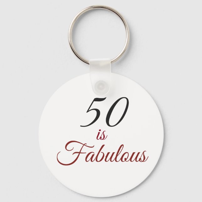 Red & Black "50 is Fabulous" 50th Birthday Party K Keychain (Front)