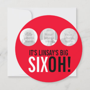 Red & black 60th SIXOH! photo birthday invite