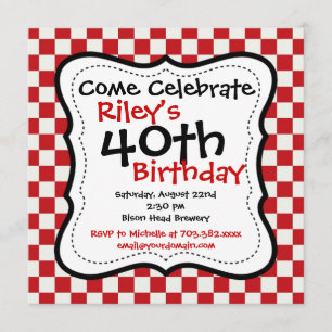 Red Black À damiers 40e anniversaire Invitation