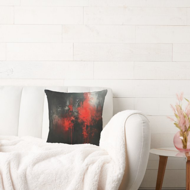Red Black Abstract Art Throw Pillow (Couch)