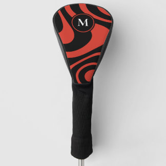 Red Black Abstract Design Custom Initial Driver Golf Head Cover