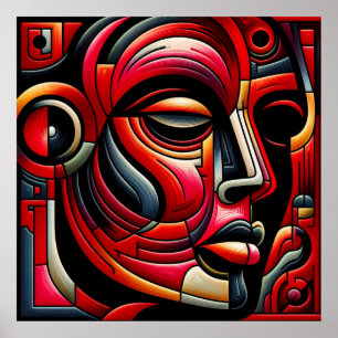 Red & black Abstract Face Poster