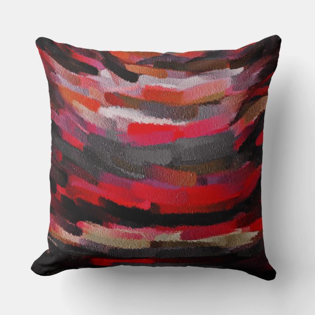 Red Black Abstract Painting Throw Pillow (Front)