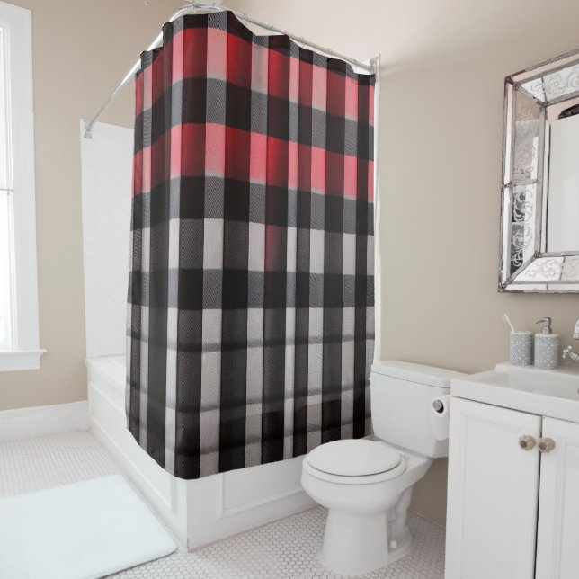 Red Black Abstract Plaid Modern Collection (In Situ)