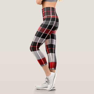 Red Black Abstract Plaid Popular Collection Capri Leggings