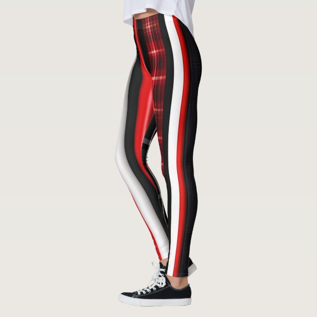 Red Black Abstract Plaid Trendy Collection Leggings (Left)