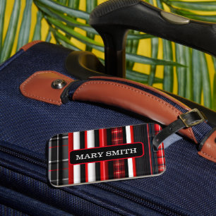 Red Black Abstract Plaid Trendy Collection Luggage Tag