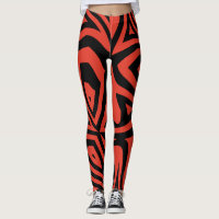 Red & Black Abstract Zebra Print Womens Leggings